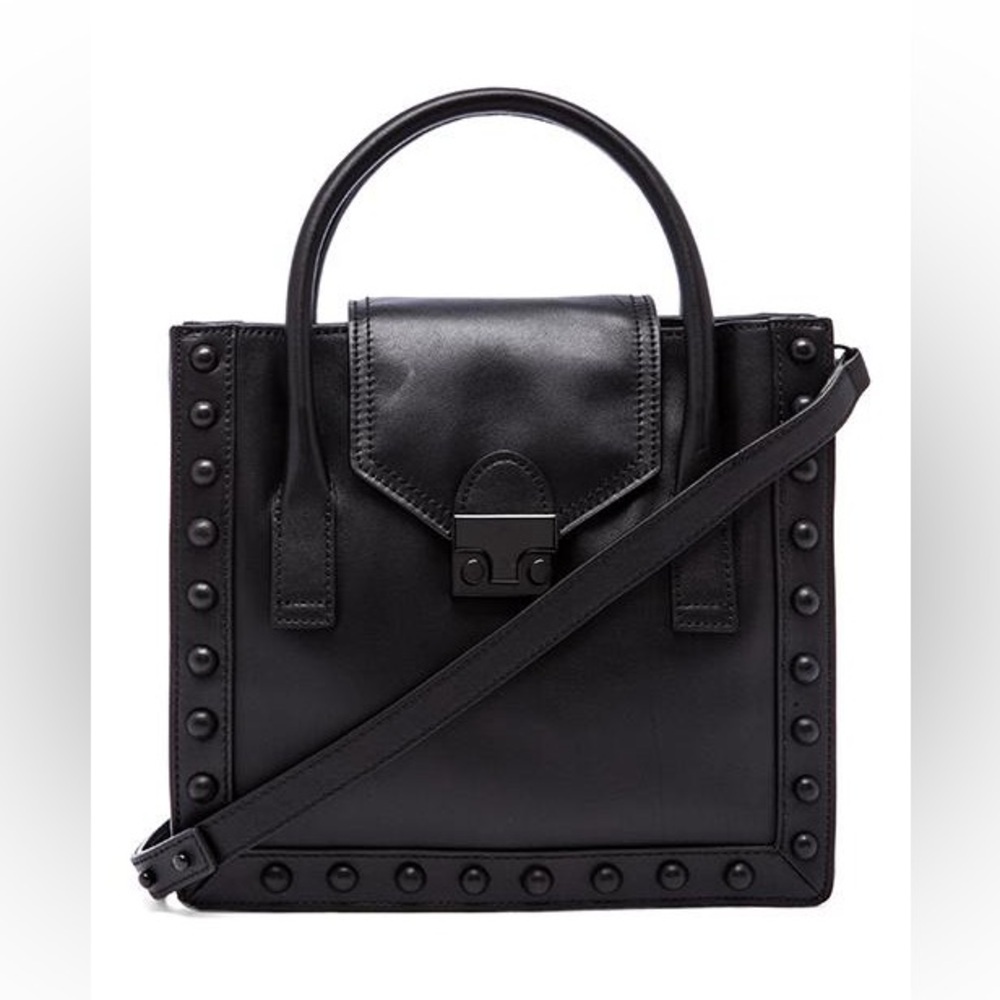Loeffler Randall Junior Work Tote Bag Black Leather Studded 2 Way